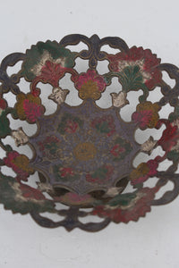 Dull Gold & Multi Coloured Carved Traditional Metal Plate - GS Productions