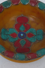 Load image into Gallery viewer, Yellow Sea Green &amp; Red Hand Made Resin Traditional Bowl with Stone Detailing - GS Productions
