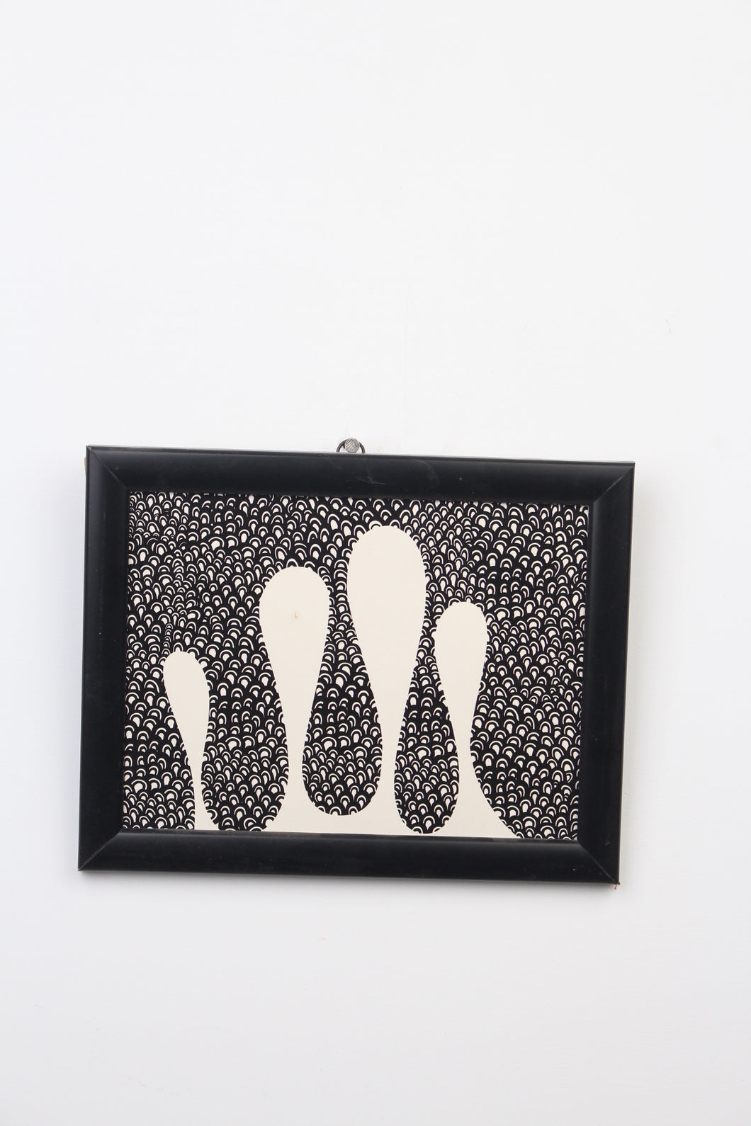 Black & White Abstract Drawing in Pen & Ink with Black Wooden Frame - GS Productions