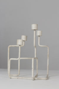 White metal modern candle stand  12" - GS Productions