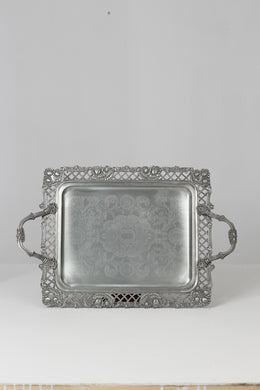 Dull silver fully carved traditional Tray 14