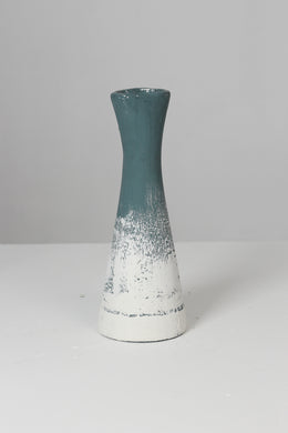 Teal Blue & White old painted glass vase 03