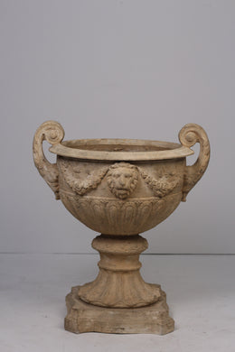 Classic beige Limestone lion urn  2.5'x3'ft - GS Productions