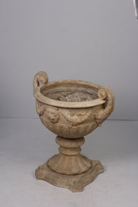 Classic beige Limestone lion urn  2.5'x3'ft - GS Productions