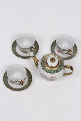 Golden, white, green & Pink china english tea set  03