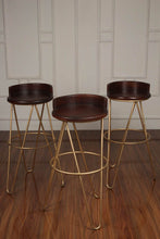 Load image into Gallery viewer, Set Of 3 Dark Brown Wooden &amp; iron High Stool/Bar Stool - GS Productions
