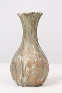 Olive Green & Orange Textured Ceramic old Vase 4