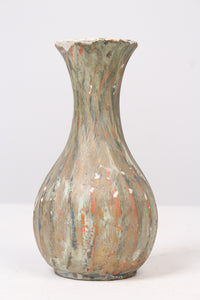 Olive Green & Orange Textured Ceramic old Vase 4" x 8" - GS Productions