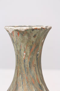 Olive Green & Orange Textured Ceramic old Vase 4" x 8" - GS Productions