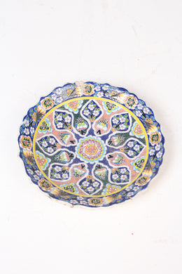 Blue & Multi Colours Turkish Hand Painted Glazed Ceramic Plate 10