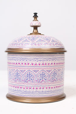 White & Blue Wooden Intricate Hand Painted Pot 7