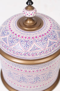 White & Blue Wooden Intricate Hand Painted Pot 7" x 7" - GS Productions