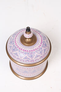 White & Blue Wooden Intricate Hand Painted Pot 7" x 7" - GS Productions
