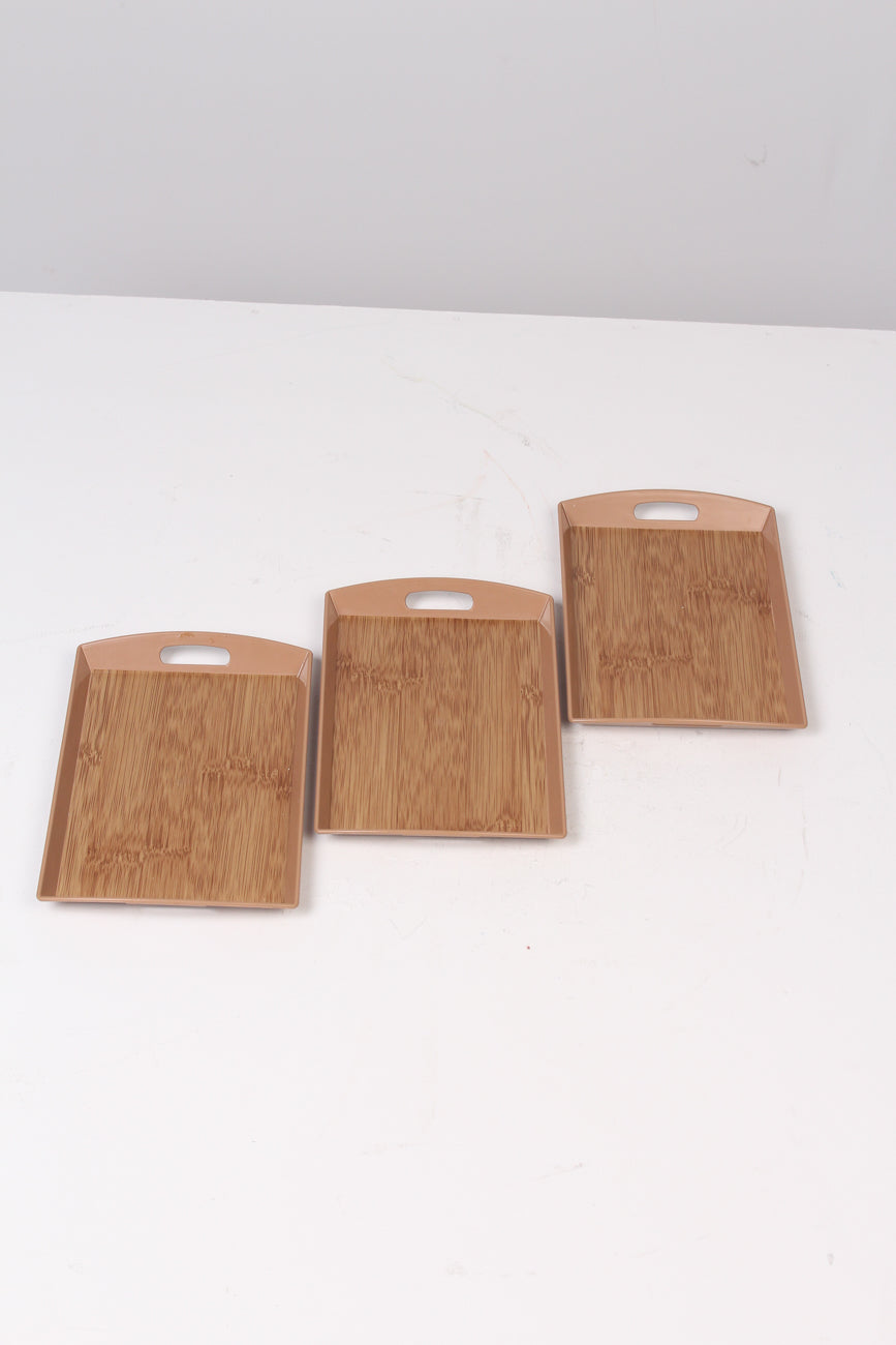 Set of 3 Brown Wooden Textured Plastic Trays 8