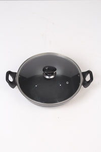 Black Nonstick Sausepan (karahi) with Glass Lid 12" x 12" - GS Productions