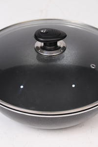 Black Nonstick Sausepan (karahi) with Glass Lid 12" x 12" - GS Productions