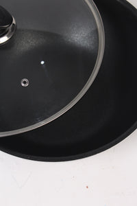 Black Nonstick Sausepan (karahi) with Glass Lid 12" x 12" - GS Productions