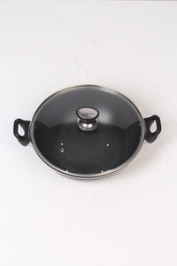 Black Nonstick Sausepan (karahi) with Glass Lid 12" x 12" - GS Productions