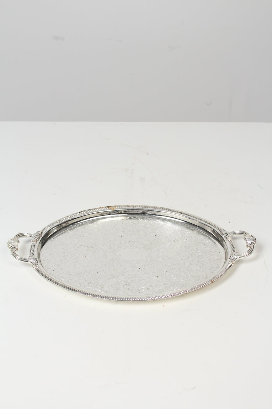 Silver Tray With Inlay Carving & Handles 20