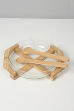 Load image into Gallery viewer, transparent Glass &amp; Brown Wooden Salad Bowl Set - GS Productions
