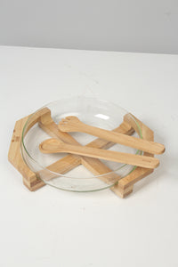 transparent Glass & Brown Wooden Salad Bowl Set - GS Productions