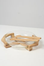 Load image into Gallery viewer, transparent Glass &amp; Brown Wooden Salad Bowl Set - GS Productions
