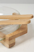 Load image into Gallery viewer, transparent Glass &amp; Brown Wooden Salad Bowl Set - GS Productions
