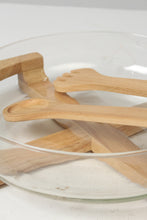 Load image into Gallery viewer, transparent Glass &amp; Brown Wooden Salad Bowl Set - GS Productions
