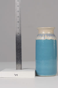 Set of 2 White & Blue glazed ceramic pots / vases 09" - GS Productions