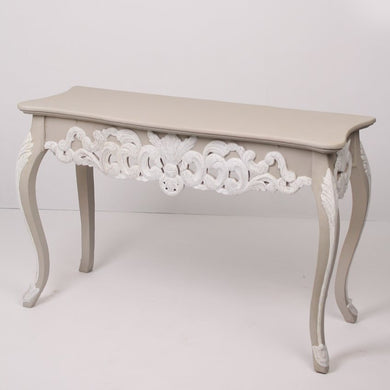 Beige & Weathered White Carved Console Table 4' x 2.5'ft - GS Productions