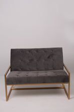 Load image into Gallery viewer, Grey Quilted Velvet &amp; Gold Metal Contemporary 2 Seater Sofa 3.5&#39; x 2.5&#39;ft - GS Productions
