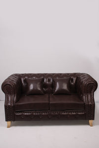 Brown Leather 2 Seater Chester Sofa 5.5' x 2.5'ft - GS Productions
