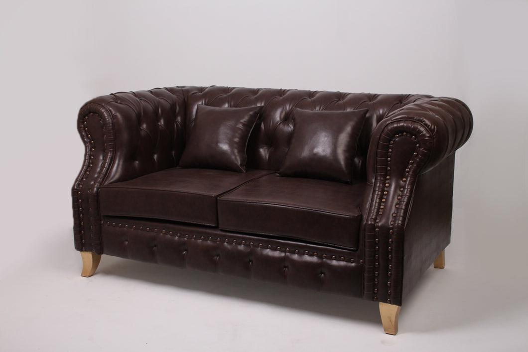 Brown Leather 2 Seater Chester Sofa 5.5' x 2.5'ft - GS Productions