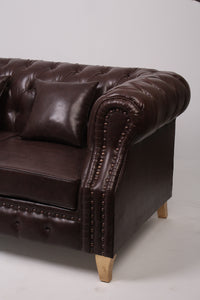 Brown Leather 2 Seater Chester Sofa 5.5' x 2.5'ft - GS Productions