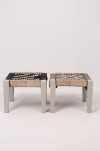 Set of 2 Black & Beige Weaved Stools 1.25' x 1'ft - GS Productions