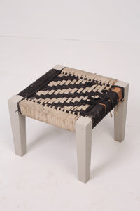 Set of 2 Black & Beige Weaved Stools 1.25' x 1'ft - GS Productions