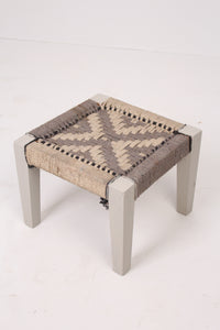 Set of 2 Black & Beige Weaved Stools 1.25' x 1'ft - GS Productions