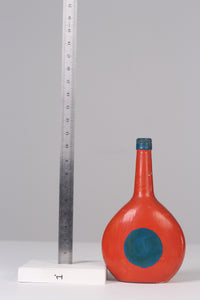 Red & blue painted glass bottle  11" - GS Productions