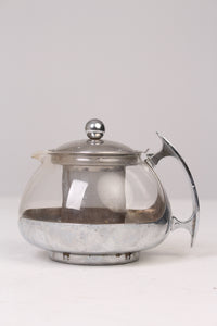 Transparent Glass & Silver Chrome Tea Pot/kettle With Strainer 4" x 5" - GS Productions