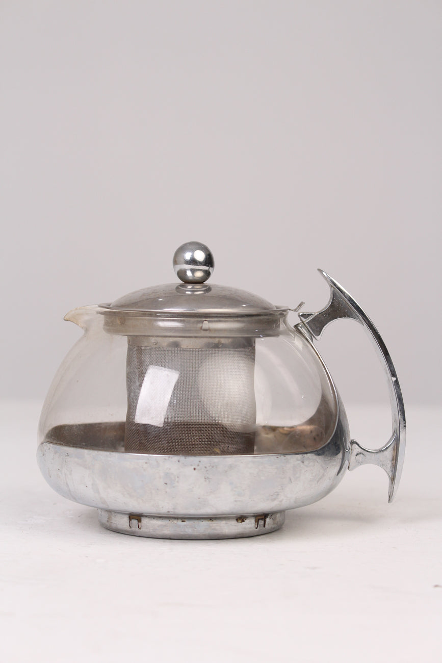 Transparent Glass Silver Chrome Tea Pot/kettle With Strainer