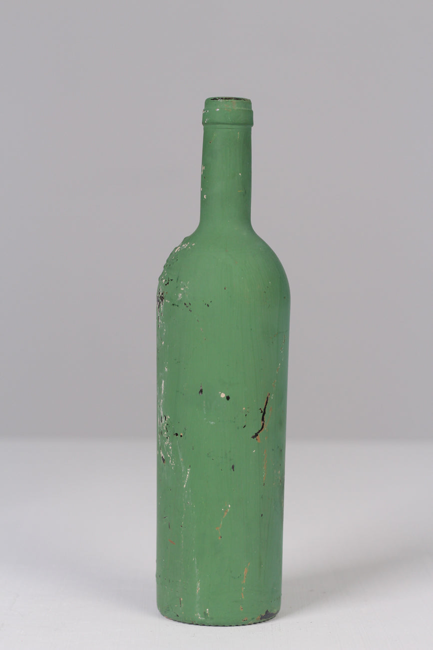Green old painted glass bottle 12