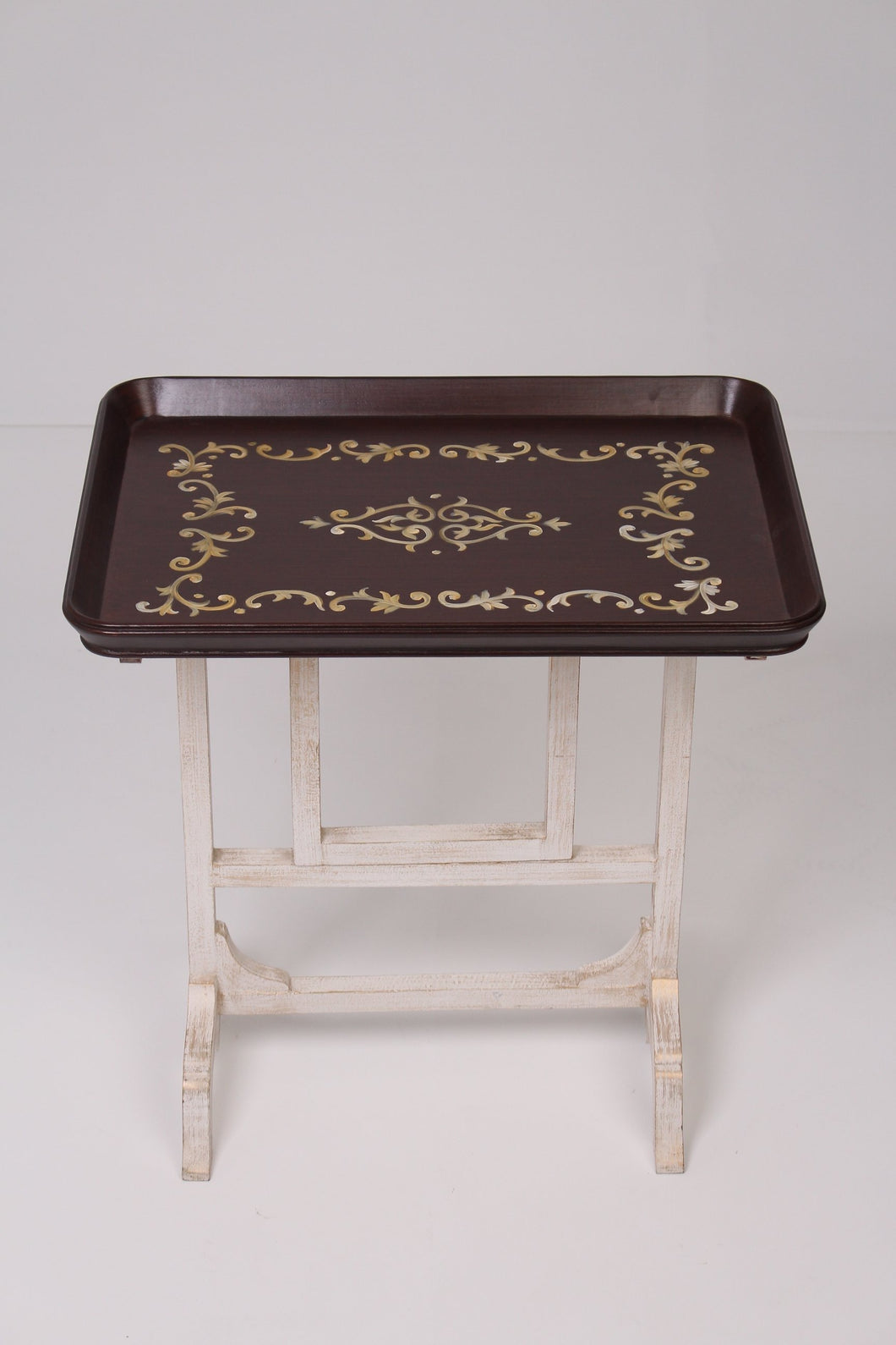 White with gold texture & brown, hand painted table 2' x 2.5ft - GS Productions