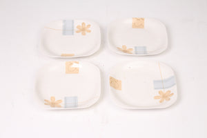 Set of 4 White & Light Blue Porcelain Squarish Plates - GS Productions