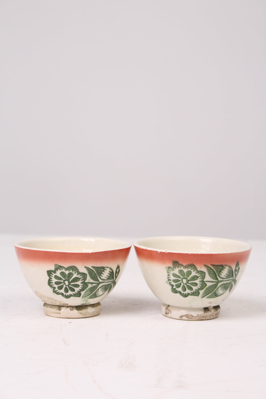 Set of 2 Off white,Green & Orange Clay Dhaaba Bowls - GS Productions