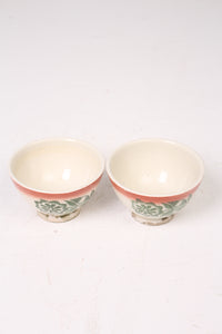 Set of 2 Off white,Green & Orange Clay Dhaaba Bowls - GS Productions
