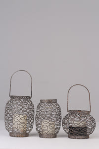 Set of 3 grey candle lanterns  06"& 08" - GS Productions