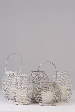 Set of 5 Weathered white candle lanterns 07