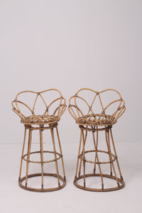 Set of 2 Brown cane plant stands / stools 12" x 28" - GS Productions