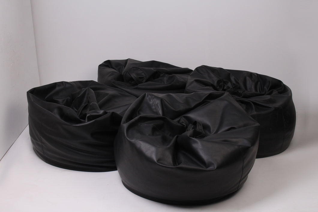 Set of 4 Black Leather Soft Bean Bags/Pouffe Sittings 2' x 1.5'ft - GS Productions