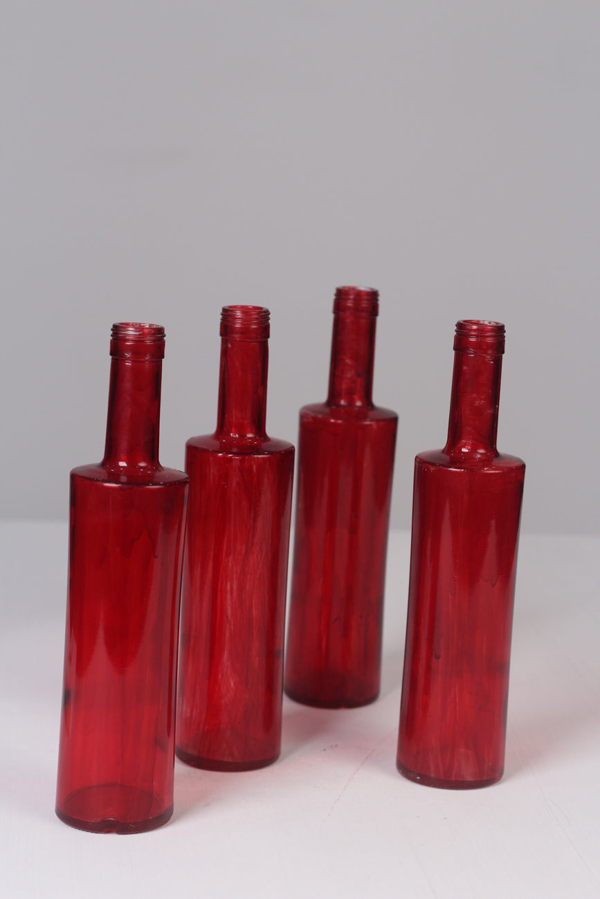 Set of 4 Red glass bottles/ flower vase 12.5
